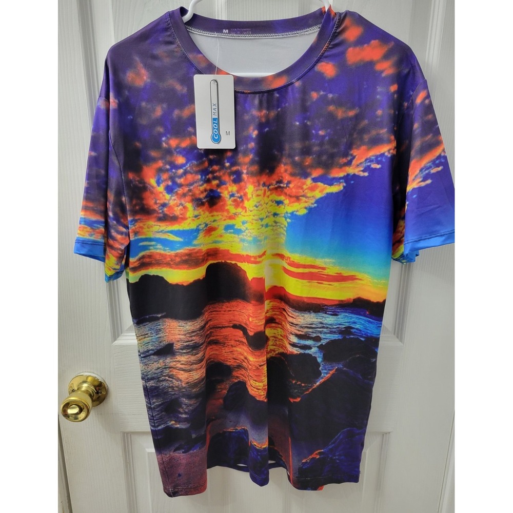 COOLMAX Mens Medium Short Sleeve Shirt Colorful Sunset NEW with Tags